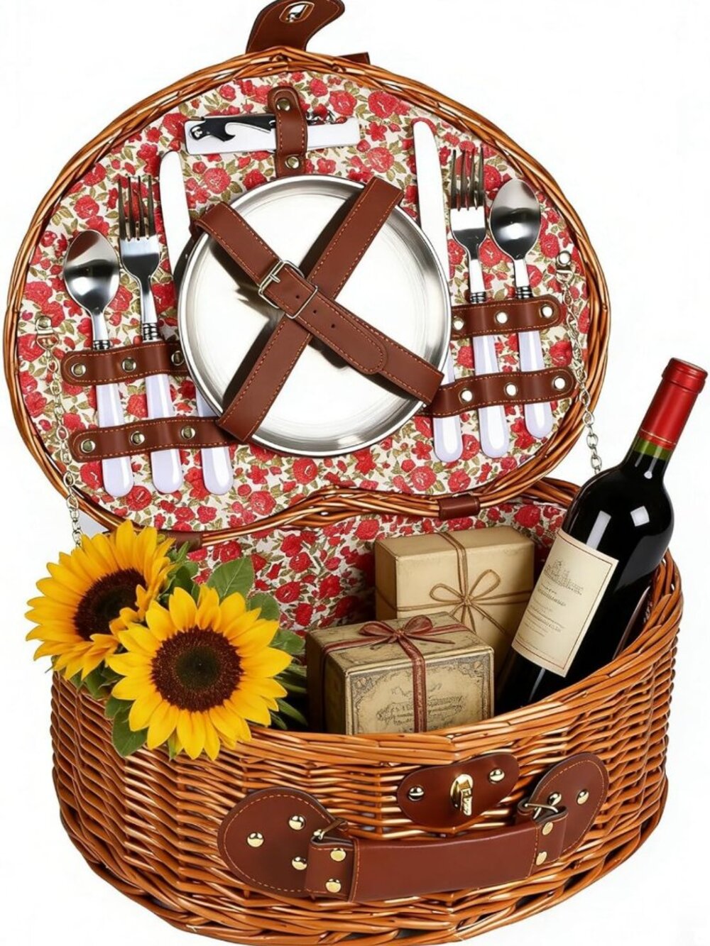 Charming Heart-Shaped Picnic Basket for 2 with Complete Tableware Set